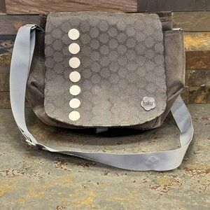 Haiku Gray Crossbody Messenger Tote Purse Bag in Grey & Baby Blue